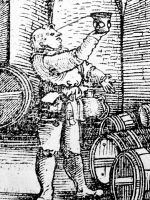 Bild 4 - Holzschnitt aus Bartholomus Platina, 1537: Mit Eierklar roten Wein schn machen.